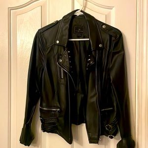 Studded faux leather moto jacket